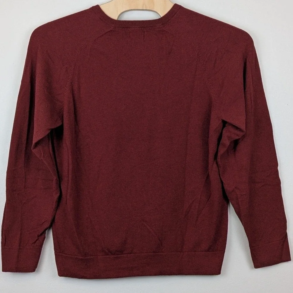 LL Bean Mens V-Neck Sweater Large Burgundy Cotton Cashmere Blend 262856